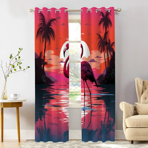 Vista 9 de Shrahala Floral Abstract Design Blackout Curtain Tiers, Minimalist Flower Illustration Kitchen Valance Light Blocking Tier Drapes with Rod Pocket, 2