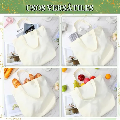 Vista 4 de Bolsas de lona de Silkfly, bolsas de tela de algodón en blanco a granel con asas con cremallera, bolsas reutilizables de diseño simple para Beige