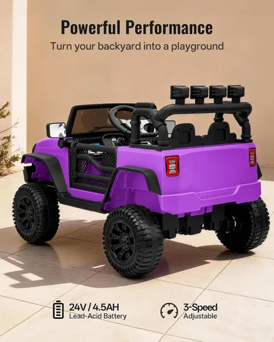 Vista 2 de Juguetes de paseo de 24 V, coche eléctrico para niños de 2 a 5 Morado