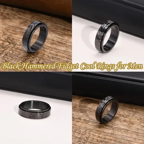 Vista 3 de Nanafast Anillos de ansiedad de acero de titanio de 0.236 in0.315 in para mujeres y hombres, anillos martillados de moda, anillos geniales