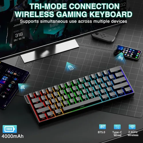 Vista 3 de AULA MINI60 HE PRO - Teclado mecánico 60% inalámbrico para juegos, interruptor magnético de efecto Hall intercambiable en caliente, modo de disparo