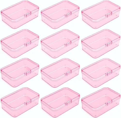 Vista 9 de 12 cajas de plástico rectangulares de plástico, contenedores organizadores vacíos con tapas con bisagras para objetos pequeños y otros proyectos
