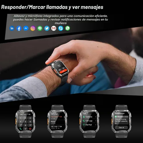 Vista 5 de Reloj inteligente militar para hombre (respuesta/hacer llamadas), reloj inteligente de 2.01 pulgadas para Android y iPhone, rastreador de actividad