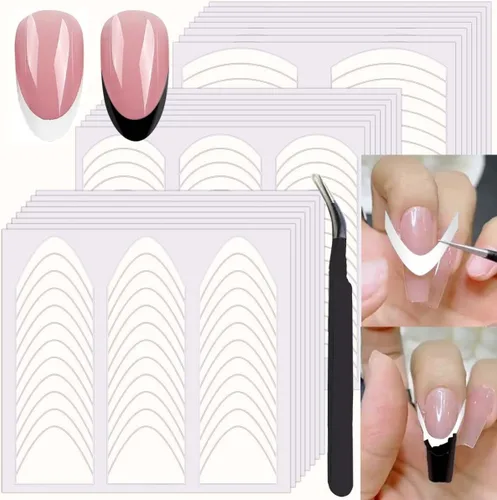 Vista 4 de Calcomanías de uñas con punta francesa para arte de uñas, tira de manicura francesa, 24 hojas 24 hojas de punta francesa