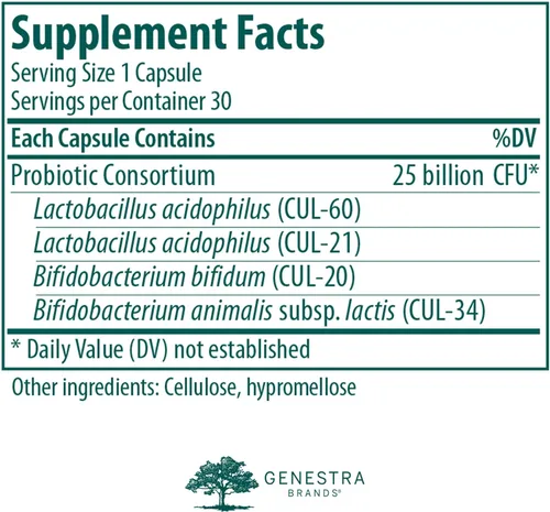 Vista 2 de Genestra Brands HMF Intensive Cuatro cepas de probióticos para apoyar la salud intestinal, la comodidad abdominal y la microflora saludable* 30