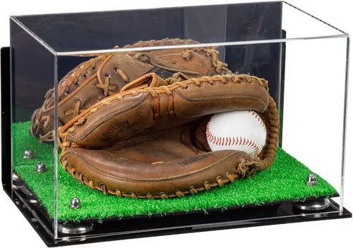 Vista 168 de Better Display Cases Vitrina de guantes de béisbol de acrílico transparente con elevadores negros (A011/V16)
