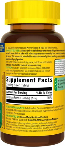 Vista 8 de Nature Made Hierro 65 mg (325 mg Sulfato Ferroso) Tabletas, 180 Tabletas