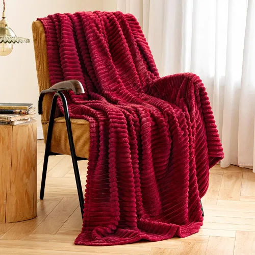 Vista 29 de MIULEE Manta de forro polar, duradera, afelpada, extra suave, cálida, acogedora, manta de franela a rayas rojas burdeos para sofá, cama, 30 x 40