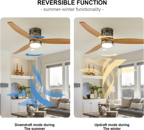 Vista 8 de EKIZNSN 52 Inch DC Low Profile Flish Mount Ceiling Fan with Lights and Remote Control for Bedroom, Brushed Nickel