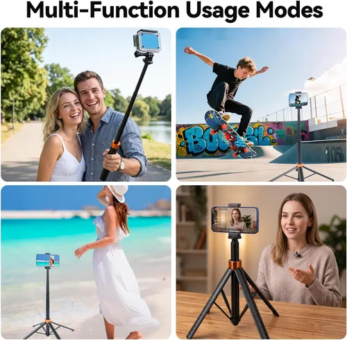 Vista 9 de UTEBIT 59'' Telescopic Selfie Stick with Tripod, Enhanced 4-Leg Steady Base