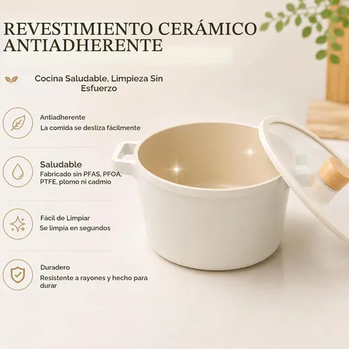 Vista 5 de Fika NEOFLAM FIKA - Olla profunda para estufas e inducción, tapa de vidrio con perilla de madera, fabricada en Corea