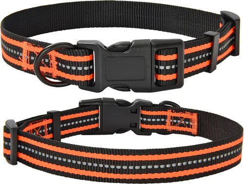 Vista 11 de Mile High Life - Collar para perro con rayas reflectantes 3M y correa de nailon, rojo, azul, verde, morado y rosa