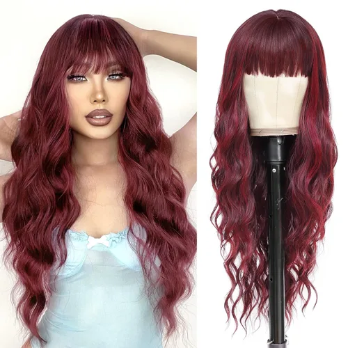 Vista 11 de NAYOO Peluca larga ondulada rubia ombré para mujer, de 26 pulgadas, parte media, rizada, ondulada, de aspecto natural, fibra sintética resistente al