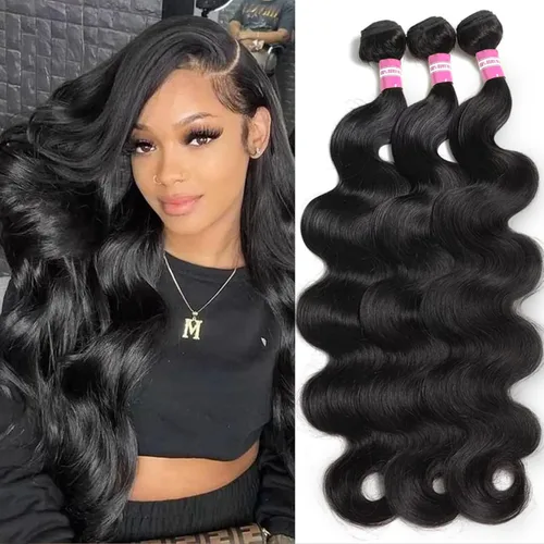 Vista 39 de DMKEEP Extensiones de cabello humano ondulado con cierre, 12, 14, 16+10 pulgadas, 100% cabello virgen brasileño sin procesar, 3 paquetes con cierre