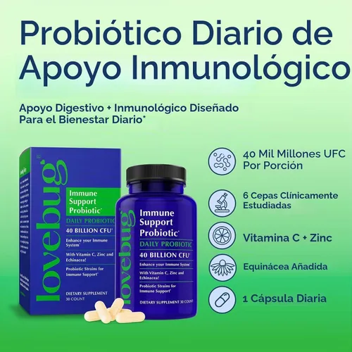 Vista 2 de LOVEBUG Probiótico de apoyo inmunológico, vitamina C, D, zinc y equinácea