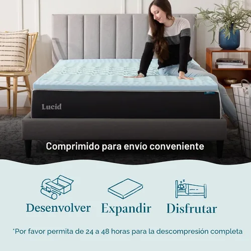 Vista 4 de LUCID Cubrecolchón de espuma viscoelástica de gel zonificado de 2 pulgadas, tamaño individual