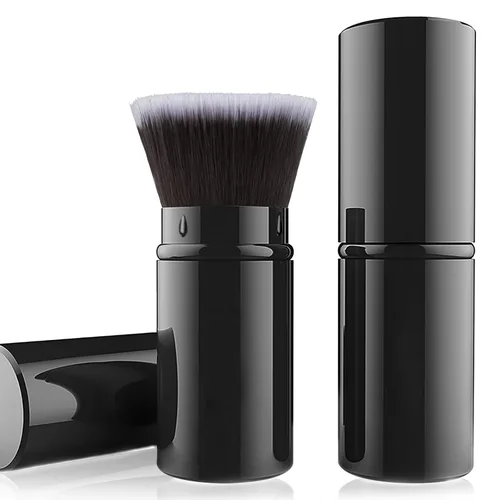 Vista 13 de Falliny Brocha de maquillaje retráctil Kabuki, base de polvo superior en ángulo, pinceles de maquillaje profesional con mango de aluminio