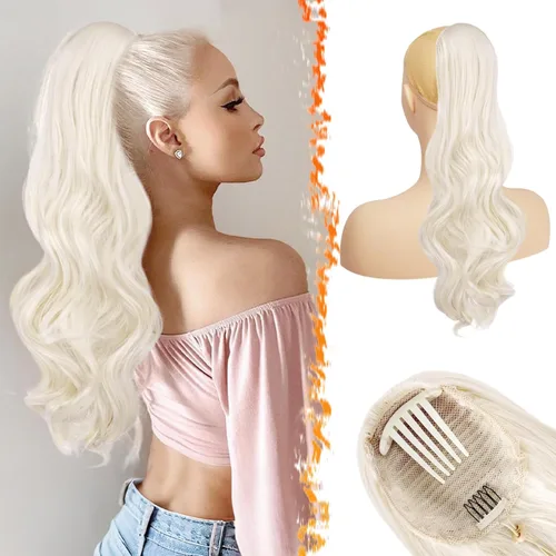 Vista 11 de BARSDAR Extensión de cola de caballo con cordón ondulado negro y marrón – 20 pulgadas con clip de cordón para mujer, extensiones de cabello Negro