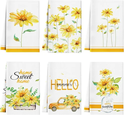 Vista 10 de Redbaker Juego de 6 toallas de cocina en blanco y negro con línea de arte abstracto, paños de cocina florales, paños de cocina modernos de mediados