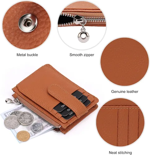 Vista 5 de Cartera delgada para mujer delgada para mujer, tarjetero con bloqueo RFID, de piel auténtica, carteras pequeñas