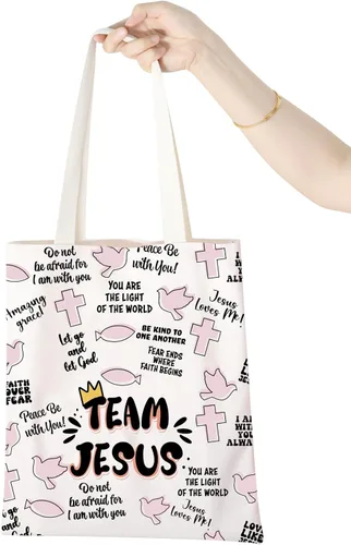 Vista 6 de WCGXKO Equipo Jesús Regalo Cristiano Equipo Jesús Lona Tote Bag Reutilizable Bolsa Bolsa de Compras