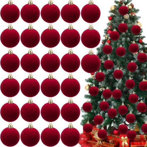 Vista 11 de Menkxi 15 piezas de bolas de Navidad de terciopelo 1.97 pulgadas, adornos colgantes de Navidad con vellón, bolas de terciopelo hechas a mano