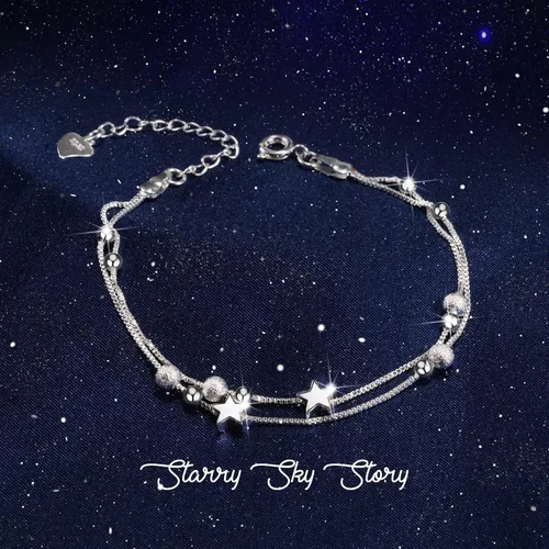 Vista 2 de FANCIBAND Pulseras de plata de ley 925 con dijes para mujer, delicada cadena de plata ajustable, pulsera de cuentas simples, regalos de joyería