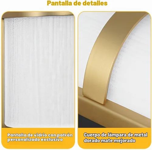 Vista 7 de Juego de 2 apliques de pared modernos para baño de 16 pulgadas, aplique de pared LED dorado con vidrio esmerilado blanco artesanal, iluminación