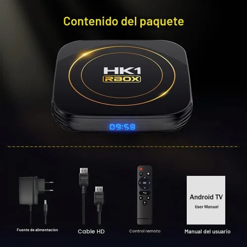 Vista 8 de HK1 Android TV Box 2026, Android 12.0 TV Box con 8K Decodificación 4GB RAM 32GB ROM Allwinner H618 Quad-Core, 2.4GHz/5.0GHz WiFi6 Bluetooth 4.0+