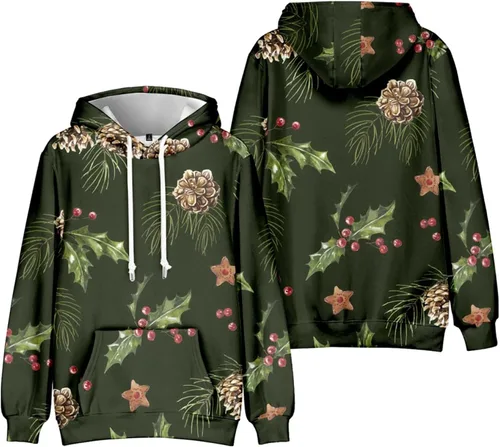 Vista 2 de Men Christmas Hoodies Big And Tall Cotton Lightweight Graphic Ugly Christmas Sweatshirt Funny Heated Pullover