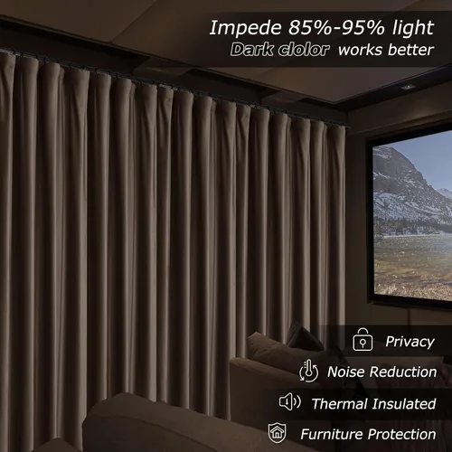 Vista 2 de Frelement Cortinas de cine de terciopelo con ganchos planos de privacidad con forro opaco para sala de cine, sala de cine, escenario, villa, 100