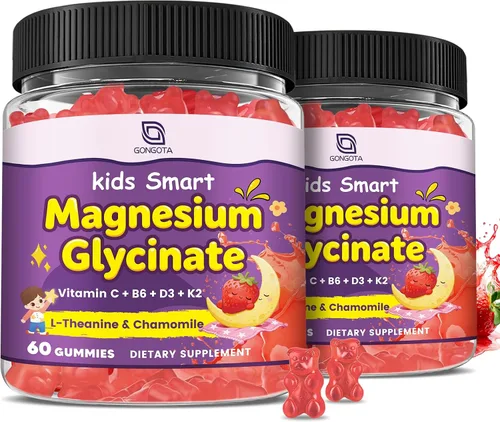 Vista 9 de Gomitas de glicinato de magnesio para niños y adultos, suplemento de magnesio de 400/200 mg con L-teanina, manzanilla, D3 y K2, gomitas para dormir
