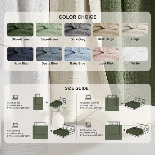 Vista 8 de palassio - Juego de ropa de cama, 100% algodón, tamaño individual, 1 fundas de almohada, colcha ligera texturizada, estilo chic desgastado, suave