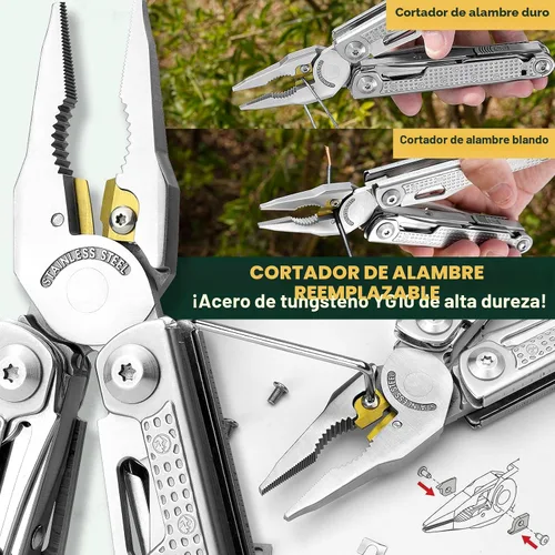 Vista 4 de Multper Multitools Pliers Pro, herramienta múltiple mejorada con cuchillo de Damasco, cortadores de alambre reemplazables y juego