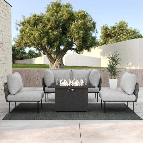 Vista 56 de LayinSun Juego de muebles de patio de aluminio de 7 piezas, sofá modular moderno con mesa auxiliar y cojín de grosor mejorado Gris claro