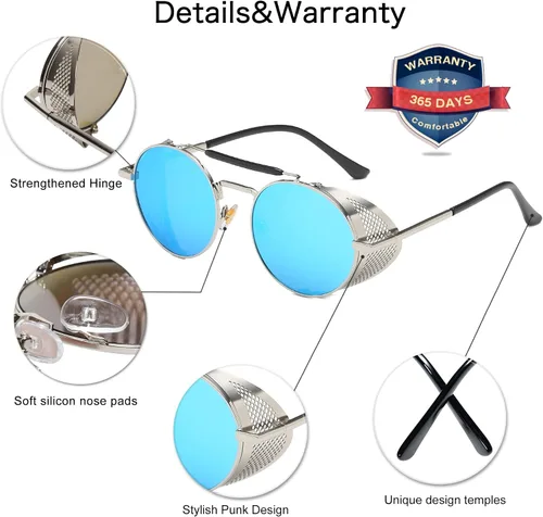 Vista 3 de VANLINKER Steampunk Sunglasses for Men Women Polarized Retro Round Side Shield Vintage Metal Frame UV400 Protection VL9504