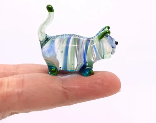 Vista 13 de Figura de cristal en miniatura de gato pequeño, animal de vidrio soplado hecho a mano, bonita escultura de gato coleccionable, regalo de decoración
