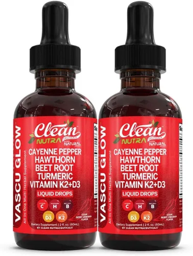 Vista 10 de Clean Nutra - Suplemento líquido de gotas de pimienta de cayena + bayas de espino, vitamina D3 K2 polvo de raíz de remolacha, canela de Ceilán