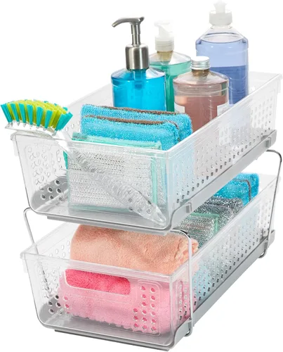 Vista 4 de madesmart Organizador de baño de 2 niveles, almacenamiento debajo del fregadero con cajones deslizantes, para suministros de limpieza, despensa