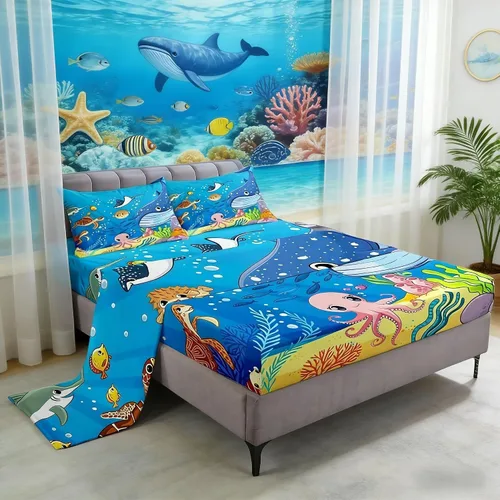 Vista 16 de Juego de sábanas para niños estilo vaquero occidental tamaño individual, juego de ropa de cama con diseño geométrico de cactus, decoración
