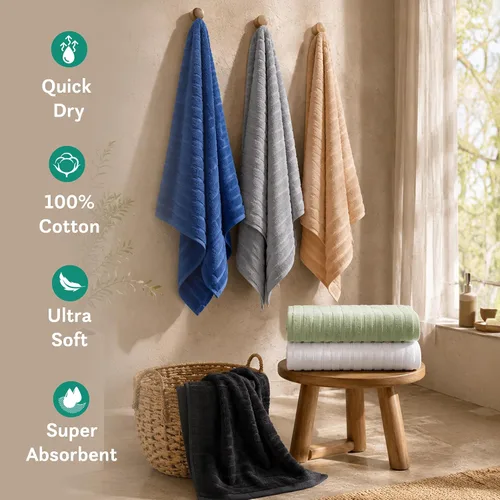 Vista 3 de TRIDENT Juego de 4 toallas de baño beige de secado rápido 100% algodón