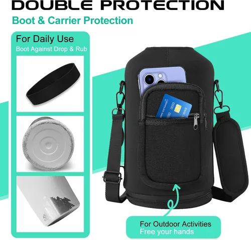 Vista 5 de Botella de agua aislada de 1 galón, con popote y tapa de pico automático, mango de paracord, funda para botella, botella de agua de acero inoxidable