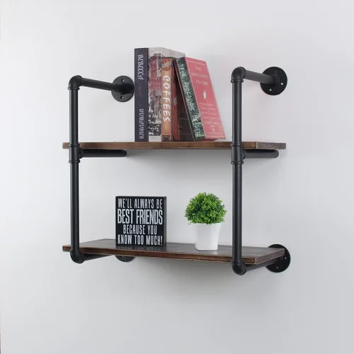 Vista 5 de MBQQ Estante industrial de tubo retro de 24 pulgadas de 2 niveles montado en la pared, estantes flotantes rústicos, estantes de bar de cocina