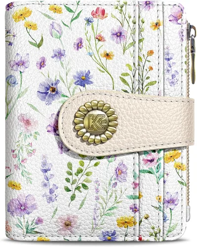 Vista 43 de Kelvoris Cartera pequeña Rfid para mujer, plegable, con cremallera, bolsillo para monedas, piel sintética, compacto, para tarjetas de crédito