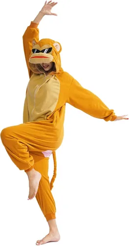 Vista 5 de XIGUAGUO Mono de dibujos animados para adultos, disfraz de mono de animal, ropa de dormir para hombres, mujeres, niñas, niños y adolescentes