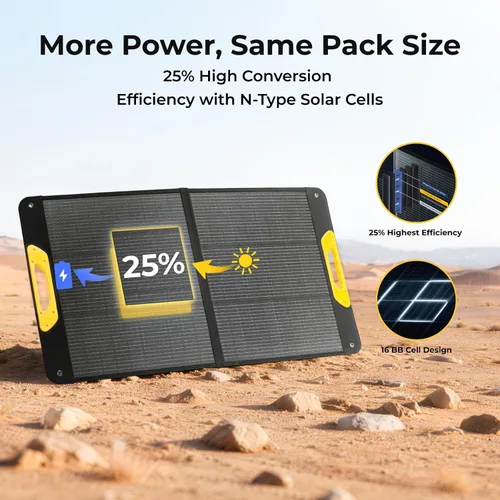 Vista 2 de El panel solar portátil BougeRV 100W, tipo N plegable fibra de vidrio del cargador solar 100W Solar Panel, Fiberglass Layer, Foldable Charging
