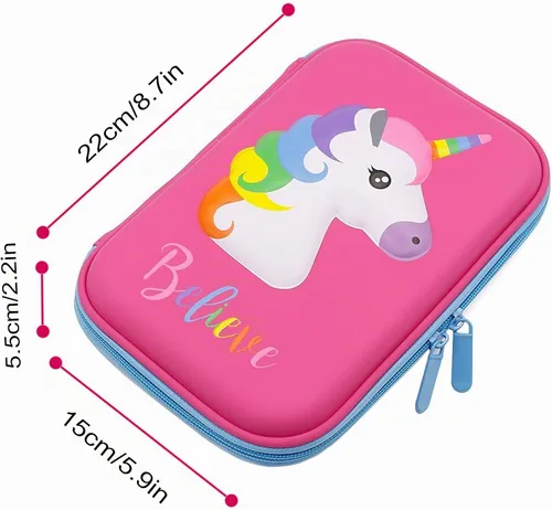 Vista 6 de iDelta - Estuche para lápices, bonito diseño de unicornio de EVA en 3D, resistente a los golpes, gran capacidad, múltiples compartimentos