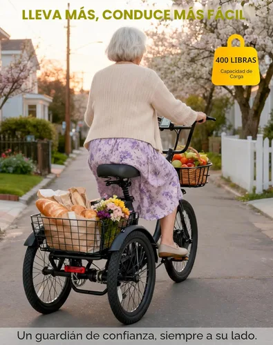 Vista 6 de Skeri Triciclo eléctrico, triciclo eléctrico de 1000 W para adultos, bicicleta eléctrica plegable de 3 ruedas de 20 pulgadas, triciclo E con batería