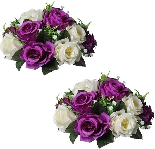 Vista 40 de Sziqiqi Flores de rosas artificiales de seda sintética para decoración de centros de mesa de boda, decoración del hogar, paquete de 2 unidades Azul