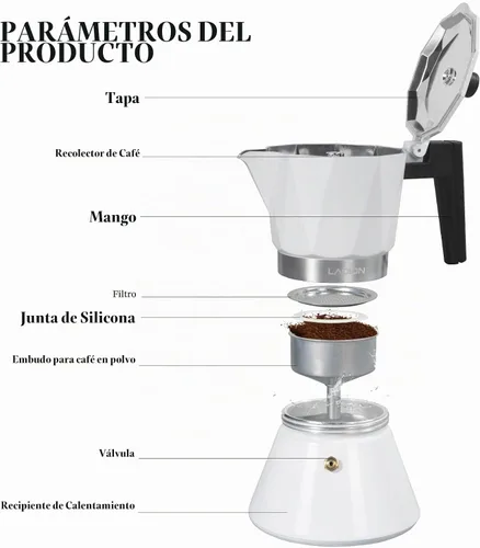 Vista 3 de LAOION Olla de Moka, Cafetera de Espresso de 6 Tazas, Cafetera de Espresso de 300ml Portátil para Estufa, Cafetera Percoladora Compatible con Placas